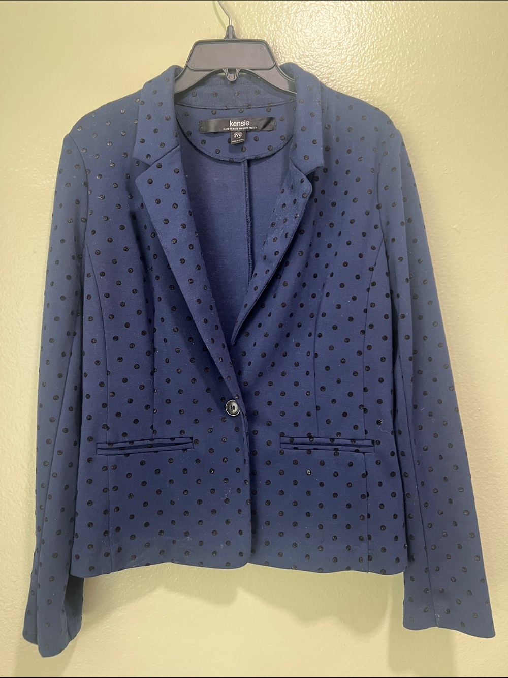 Kensie Blue Blazer with Black Polka Dots